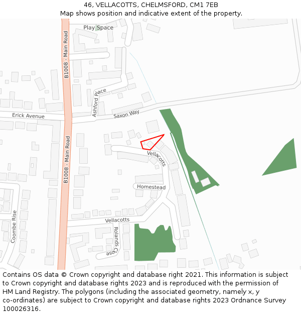 46, VELLACOTTS, CHELMSFORD, CM1 7EB: Location map and indicative extent of plot