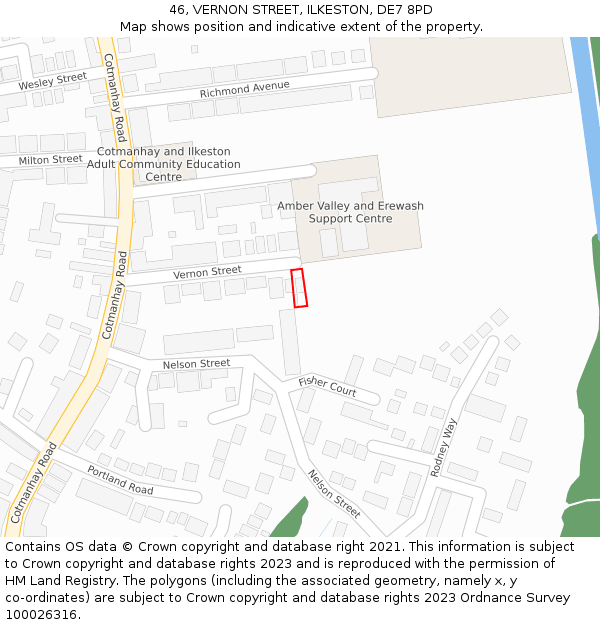 46, VERNON STREET, ILKESTON, DE7 8PD: Location map and indicative extent of plot