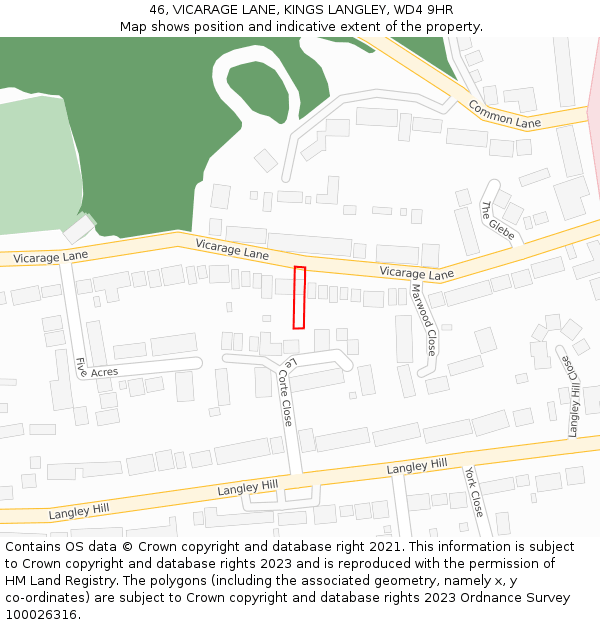 46, VICARAGE LANE, KINGS LANGLEY, WD4 9HR: Location map and indicative extent of plot