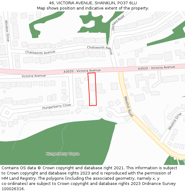 46, VICTORIA AVENUE, SHANKLIN, PO37 6LU: Location map and indicative extent of plot