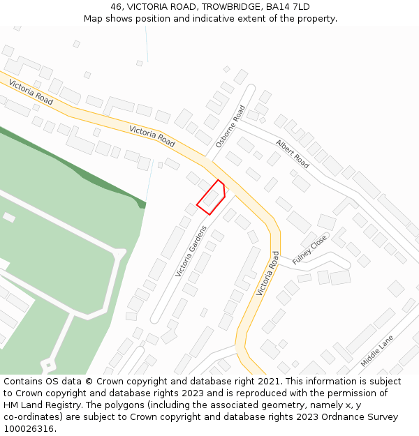 46, VICTORIA ROAD, TROWBRIDGE, BA14 7LD: Location map and indicative extent of plot