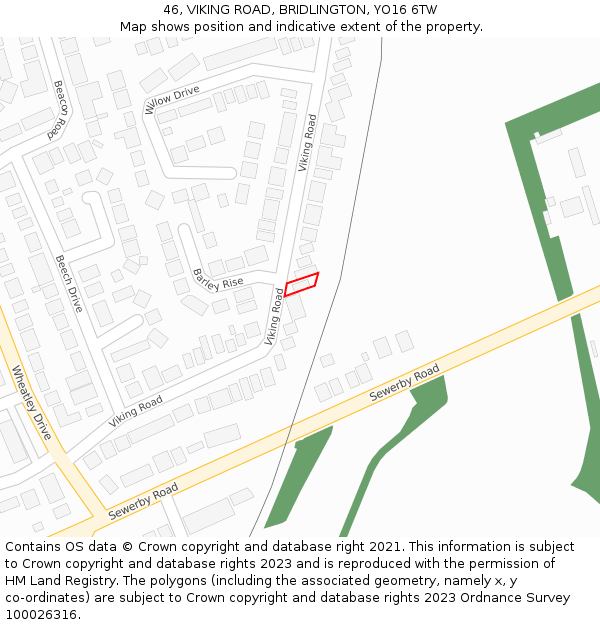46, VIKING ROAD, BRIDLINGTON, YO16 6TW: Location map and indicative extent of plot