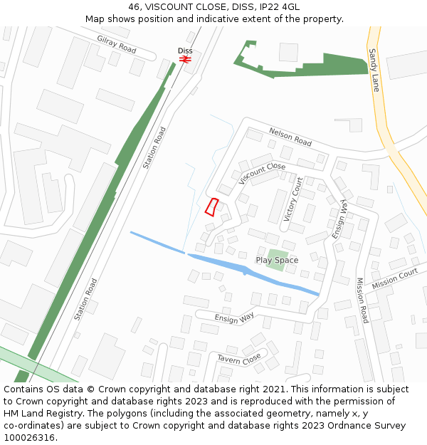 46, VISCOUNT CLOSE, DISS, IP22 4GL: Location map and indicative extent of plot