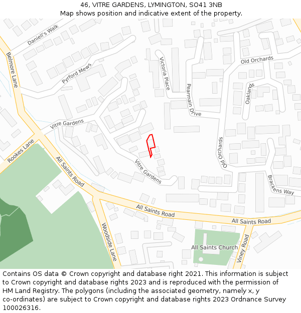 46, VITRE GARDENS, LYMINGTON, SO41 3NB: Location map and indicative extent of plot