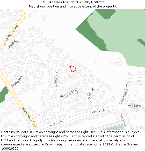 46, WARREN PARK, BRIGHOUSE, HD6 2RR: Location map and indicative extent of plot