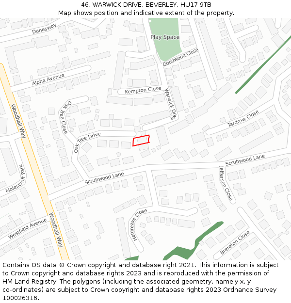 46, WARWICK DRIVE, BEVERLEY, HU17 9TB: Location map and indicative extent of plot