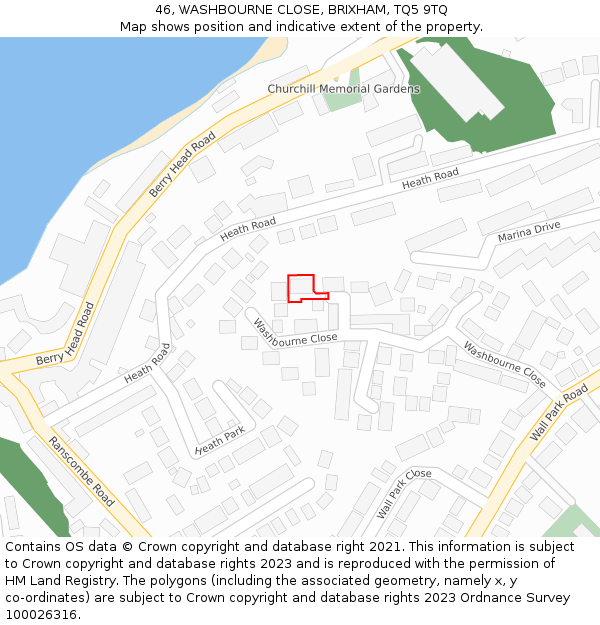 46, WASHBOURNE CLOSE, BRIXHAM, TQ5 9TQ: Location map and indicative extent of plot
