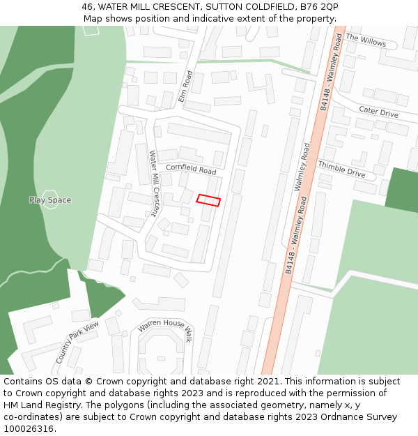 46, WATER MILL CRESCENT, SUTTON COLDFIELD, B76 2QP: Location map and indicative extent of plot
