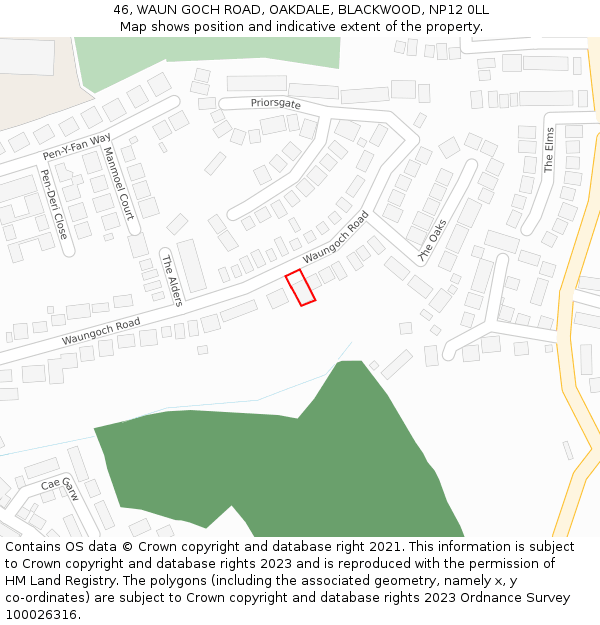 46, WAUN GOCH ROAD, OAKDALE, BLACKWOOD, NP12 0LL: Location map and indicative extent of plot