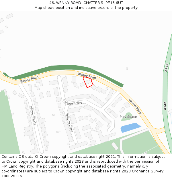 46, WENNY ROAD, CHATTERIS, PE16 6UT: Location map and indicative extent of plot