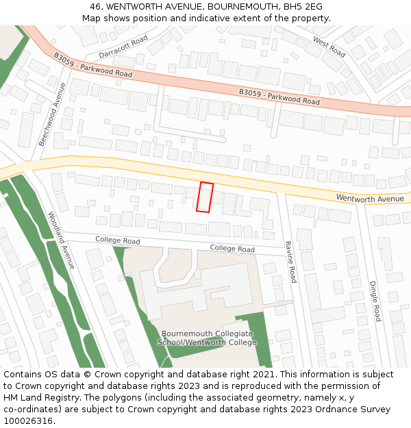 46, WENTWORTH AVENUE, BOURNEMOUTH, BH5 2EG: Location map and indicative extent of plot
