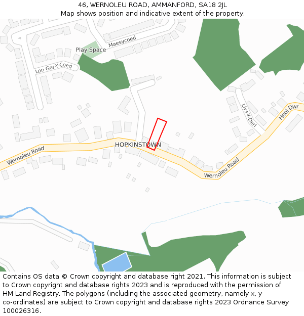 46, WERNOLEU ROAD, AMMANFORD, SA18 2JL: Location map and indicative extent of plot