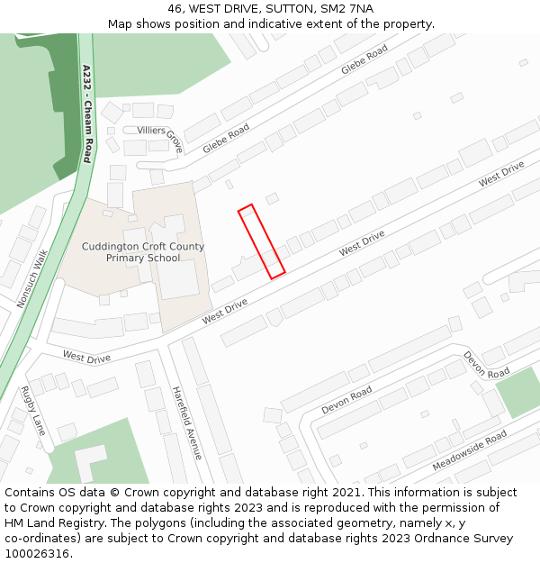 46, WEST DRIVE, SUTTON, SM2 7NA: Location map and indicative extent of plot