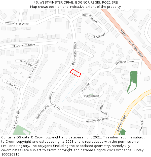 46, WESTMINSTER DRIVE, BOGNOR REGIS, PO21 3RE: Location map and indicative extent of plot