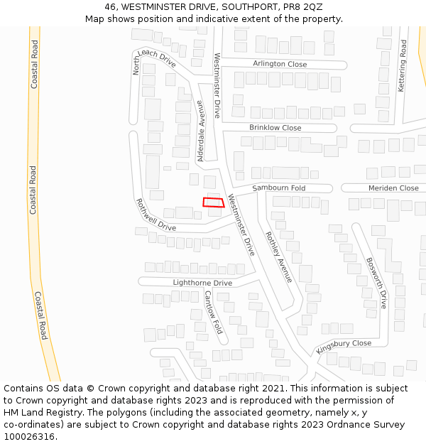 46, WESTMINSTER DRIVE, SOUTHPORT, PR8 2QZ: Location map and indicative extent of plot