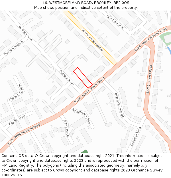 46, WESTMORELAND ROAD, BROMLEY, BR2 0QS: Location map and indicative extent of plot