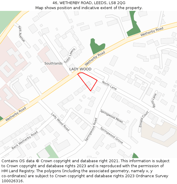 46, WETHERBY ROAD, LEEDS, LS8 2QG: Location map and indicative extent of plot