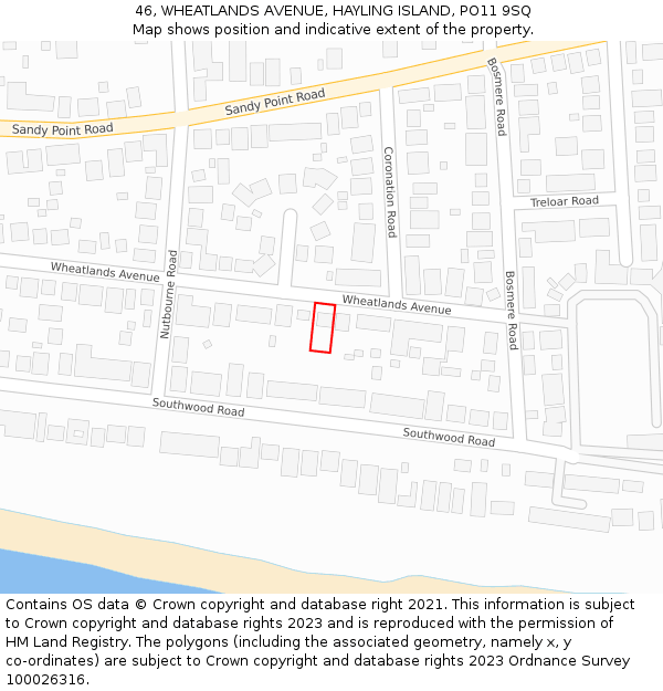 46, WHEATLANDS AVENUE, HAYLING ISLAND, PO11 9SQ: Location map and indicative extent of plot