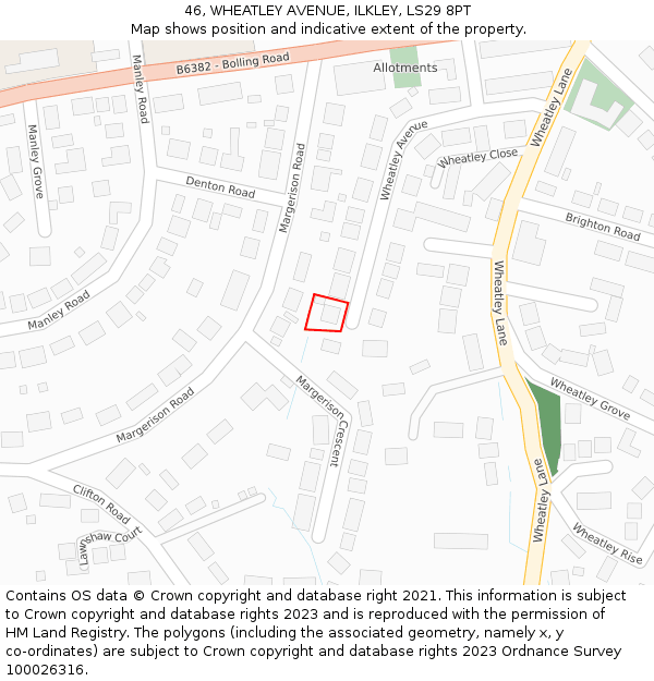 46, WHEATLEY AVENUE, ILKLEY, LS29 8PT: Location map and indicative extent of plot