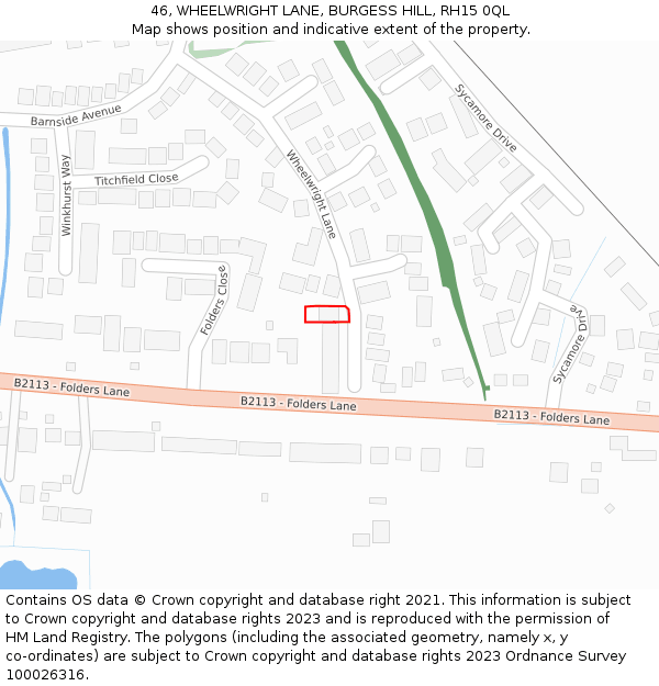 46, WHEELWRIGHT LANE, BURGESS HILL, RH15 0QL: Location map and indicative extent of plot