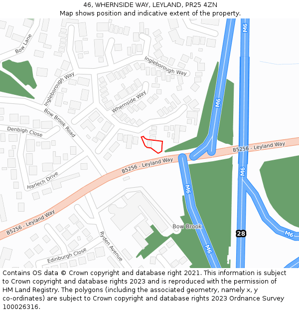 46, WHERNSIDE WAY, LEYLAND, PR25 4ZN: Location map and indicative extent of plot