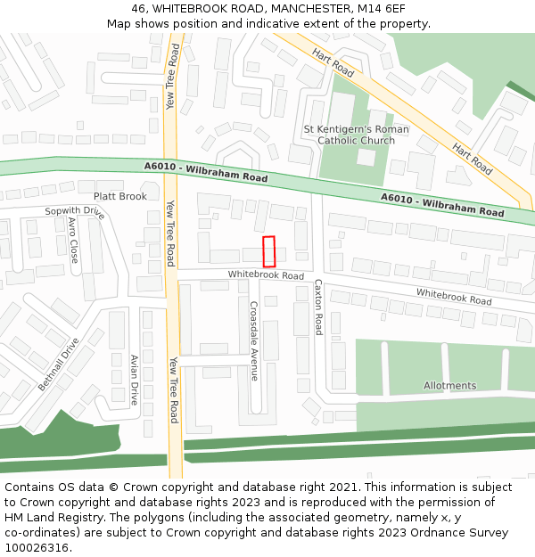 46, WHITEBROOK ROAD, MANCHESTER, M14 6EF: Location map and indicative extent of plot