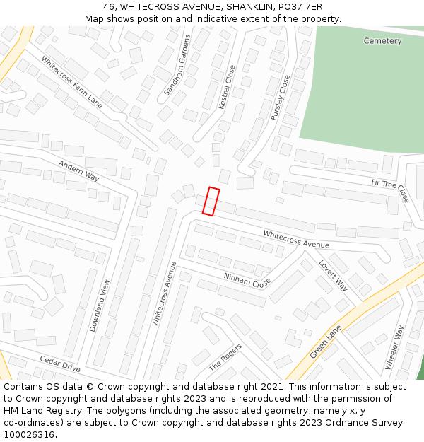 46, WHITECROSS AVENUE, SHANKLIN, PO37 7ER: Location map and indicative extent of plot