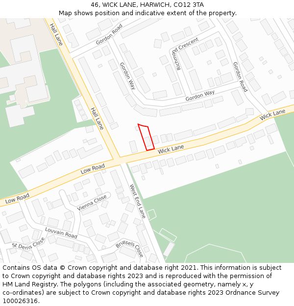 46, WICK LANE, HARWICH, CO12 3TA: Location map and indicative extent of plot