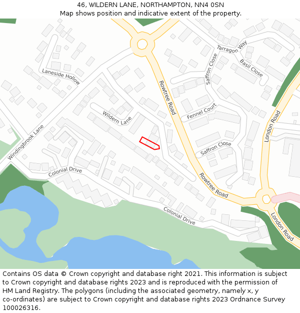 46, WILDERN LANE, NORTHAMPTON, NN4 0SN: Location map and indicative extent of plot