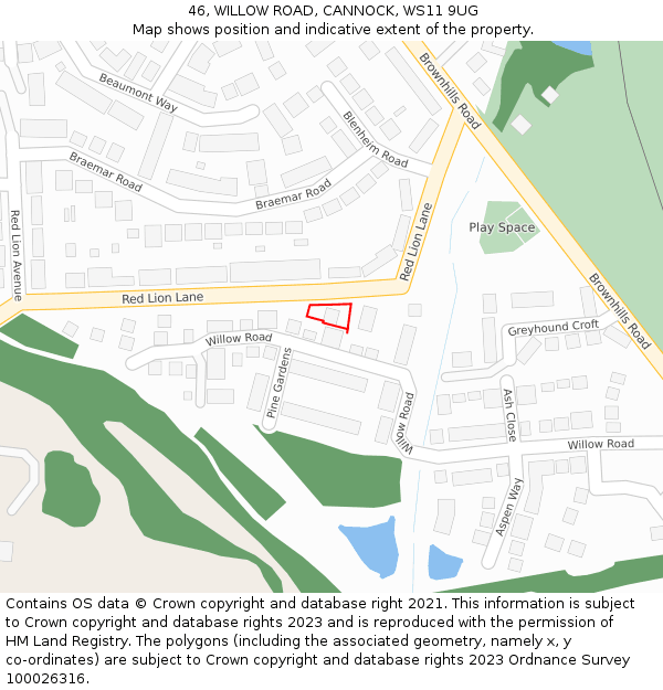 46, WILLOW ROAD, CANNOCK, WS11 9UG: Location map and indicative extent of plot