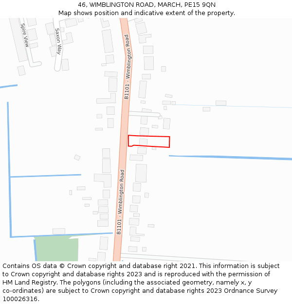 46, WIMBLINGTON ROAD, MARCH, PE15 9QN: Location map and indicative extent of plot