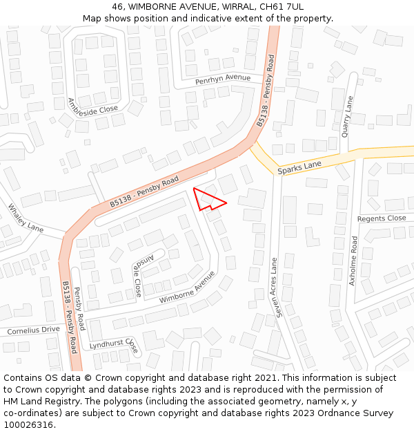 46, WIMBORNE AVENUE, WIRRAL, CH61 7UL: Location map and indicative extent of plot