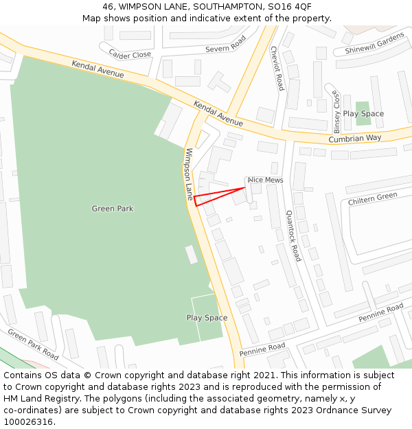 46, WIMPSON LANE, SOUTHAMPTON, SO16 4QF: Location map and indicative extent of plot