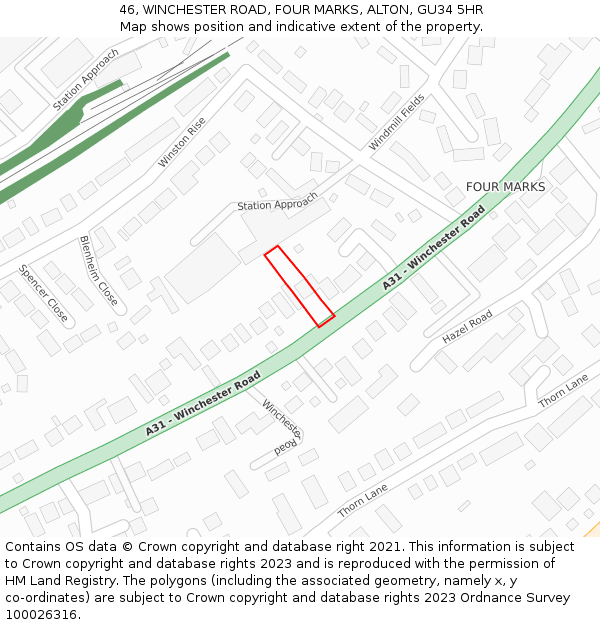 46, WINCHESTER ROAD, FOUR MARKS, ALTON, GU34 5HR: Location map and indicative extent of plot