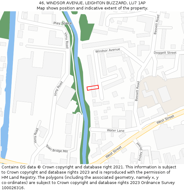 46, WINDSOR AVENUE, LEIGHTON BUZZARD, LU7 1AP: Location map and indicative extent of plot