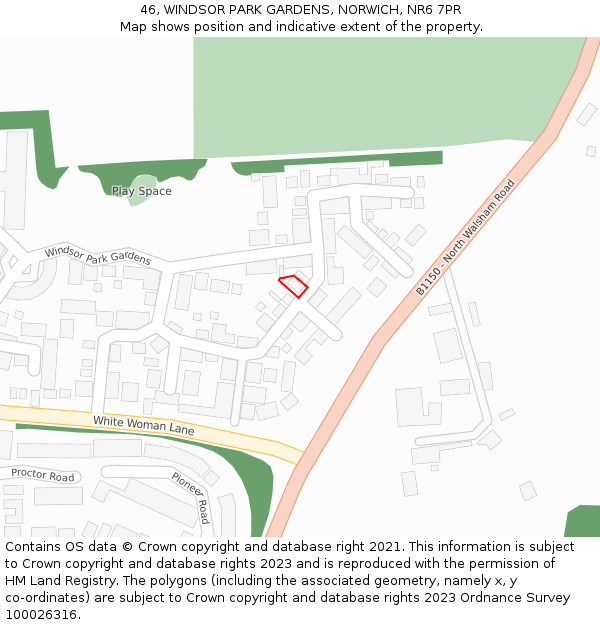 46, WINDSOR PARK GARDENS, NORWICH, NR6 7PR: Location map and indicative extent of plot