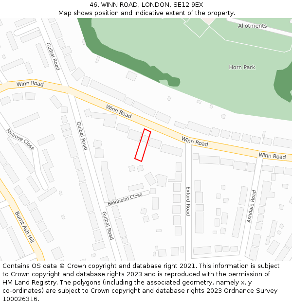 46, WINN ROAD, LONDON, SE12 9EX: Location map and indicative extent of plot