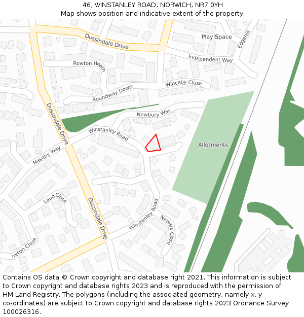 46, WINSTANLEY ROAD, NORWICH, NR7 0YH: Location map and indicative extent of plot