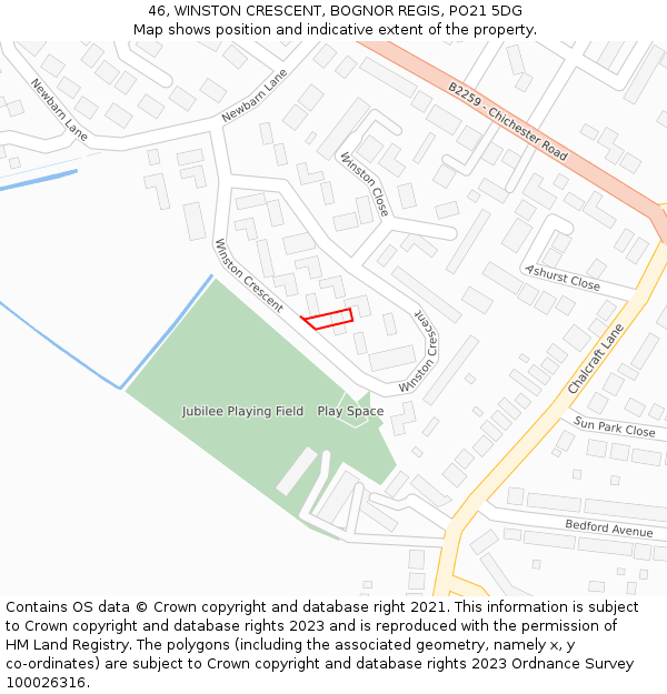 46, WINSTON CRESCENT, BOGNOR REGIS, PO21 5DG: Location map and indicative extent of plot