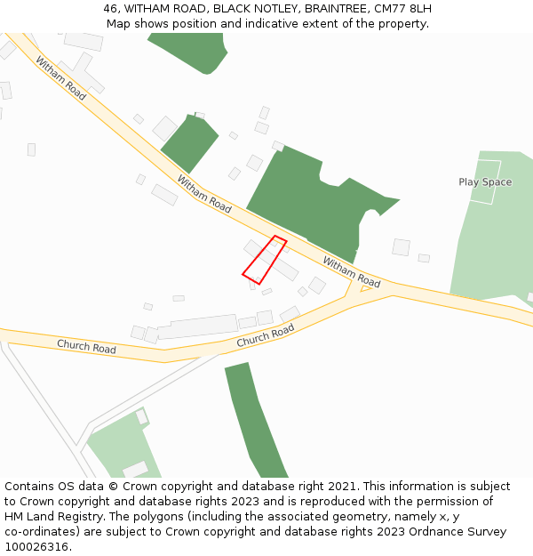 46, WITHAM ROAD, BLACK NOTLEY, BRAINTREE, CM77 8LH: Location map and indicative extent of plot