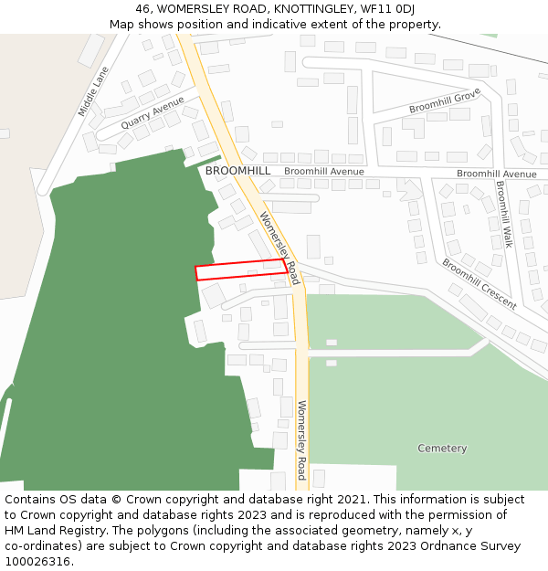 46, WOMERSLEY ROAD, KNOTTINGLEY, WF11 0DJ: Location map and indicative extent of plot