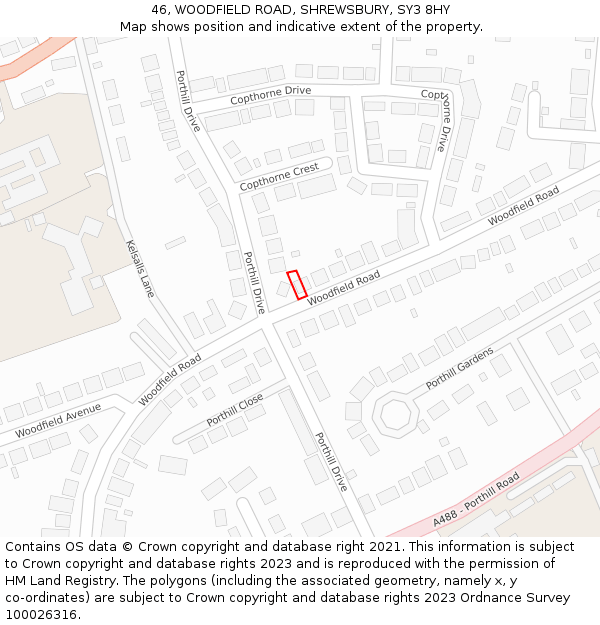 46, WOODFIELD ROAD, SHREWSBURY, SY3 8HY: Location map and indicative extent of plot