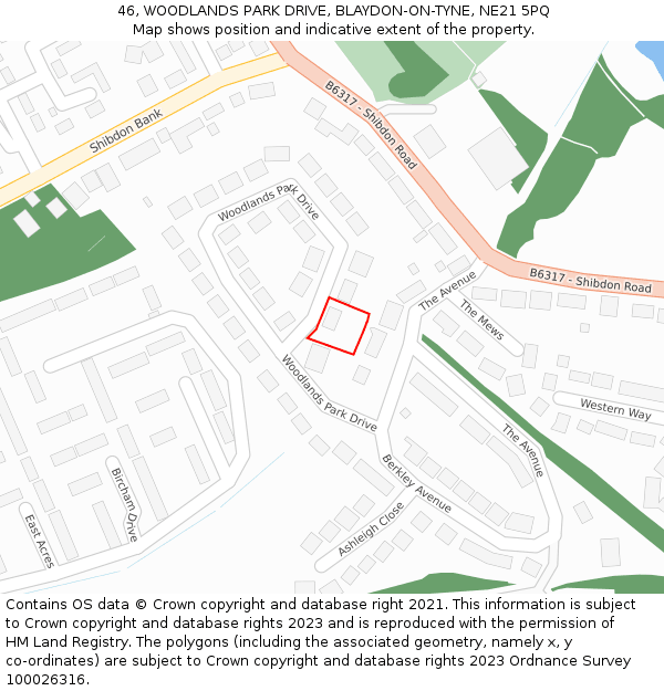 46, WOODLANDS PARK DRIVE, BLAYDON-ON-TYNE, NE21 5PQ: Location map and indicative extent of plot