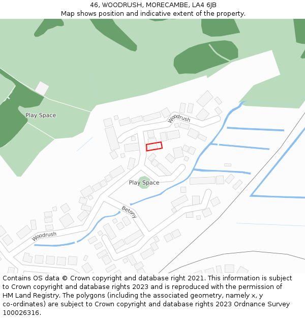 46, WOODRUSH, MORECAMBE, LA4 6JB: Location map and indicative extent of plot