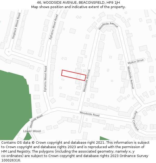 46, WOODSIDE AVENUE, BEACONSFIELD, HP9 1JH: Location map and indicative extent of plot