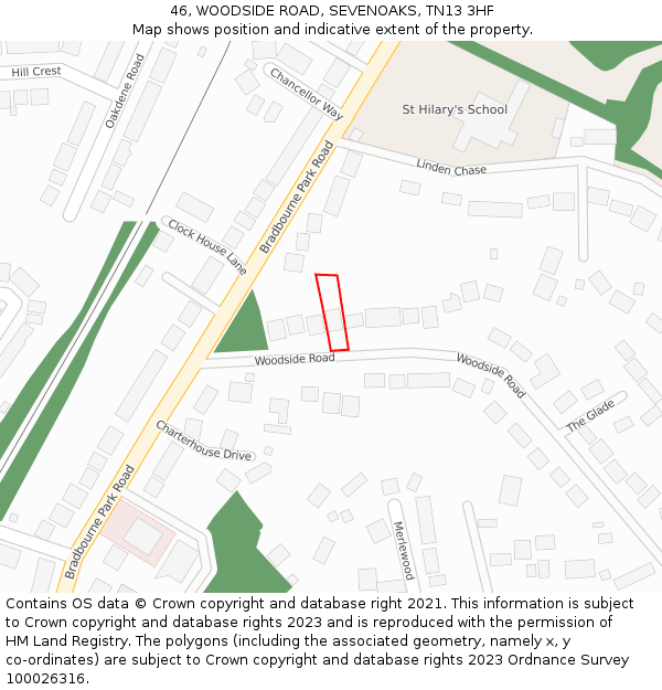 46, WOODSIDE ROAD, SEVENOAKS, TN13 3HF: Location map and indicative extent of plot