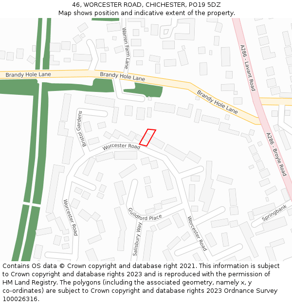 46, WORCESTER ROAD, CHICHESTER, PO19 5DZ: Location map and indicative extent of plot