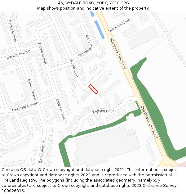 46, WYDALE ROAD, YORK, YO10 3PG: Location map and indicative extent of plot