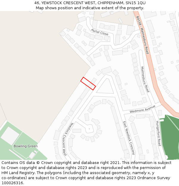 46, YEWSTOCK CRESCENT WEST, CHIPPENHAM, SN15 1QU: Location map and indicative extent of plot