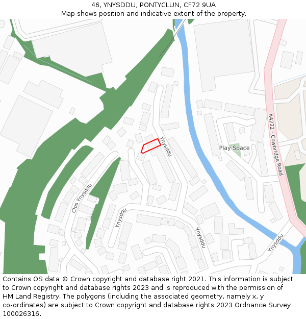 46, YNYSDDU, PONTYCLUN, CF72 9UA: Location map and indicative extent of plot